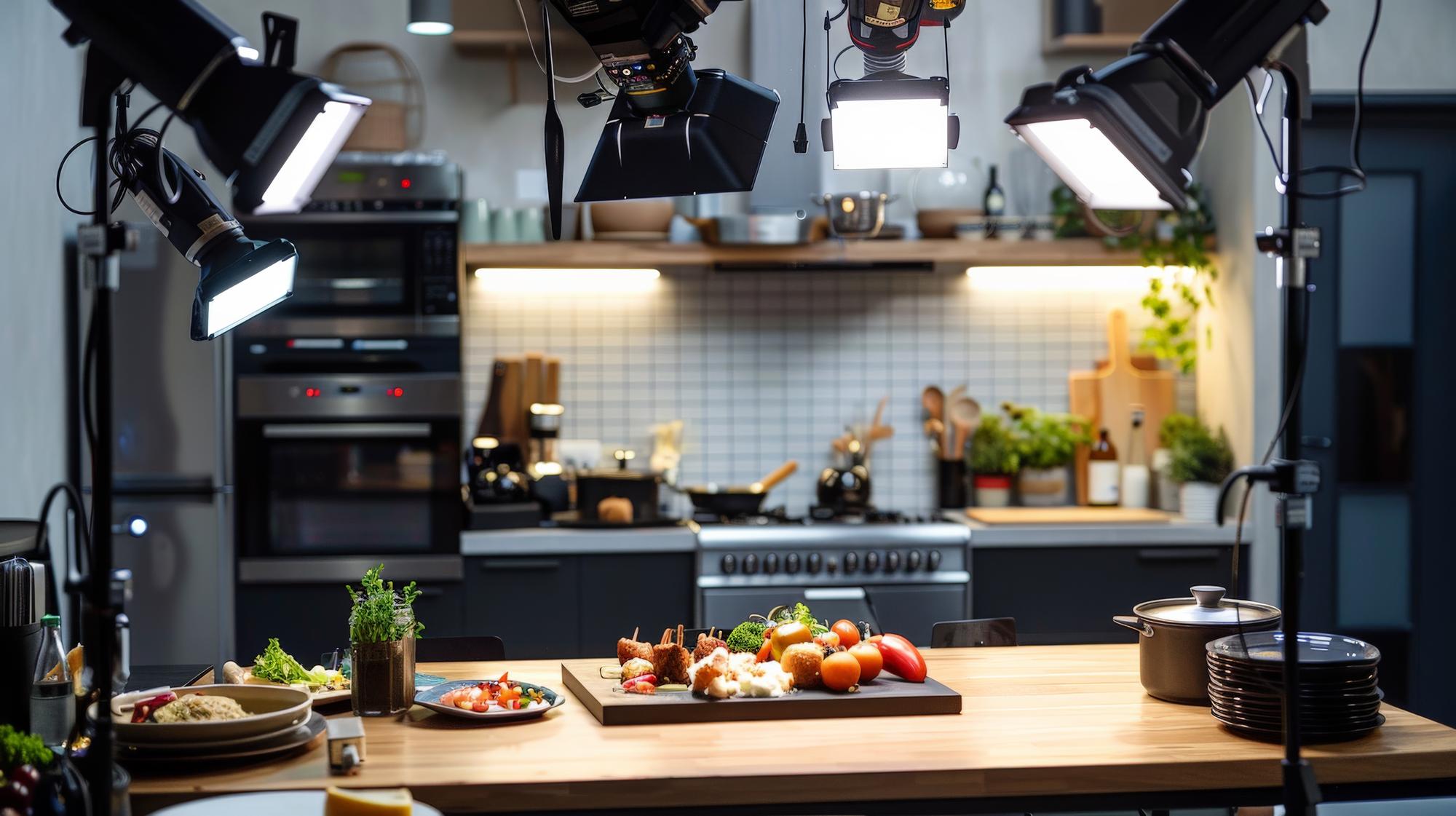 Studio kitchen with cameras and monitors